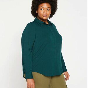 Universal Standard Elbe Shirt Knit Long Sleeve Jersey Stretch Green Plus Size 36